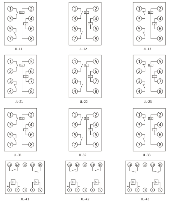 JL-11內部接線及外引接線圖(正視圖)