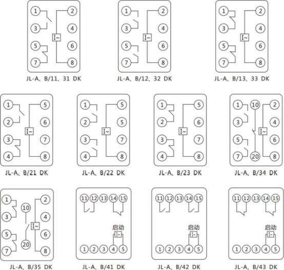 JL-A、B/41 DK無輔源電流繼電器內部接線及外引端子圖(正視圖) JL-A、B/41 DK無輔源電流繼電器內部接線及外引端子圖(正視圖)
